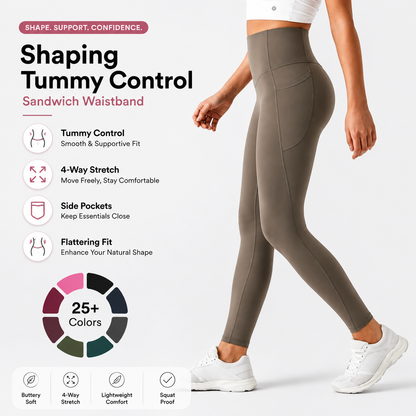 High-Waisted Tummy Control Leggings with Pockets